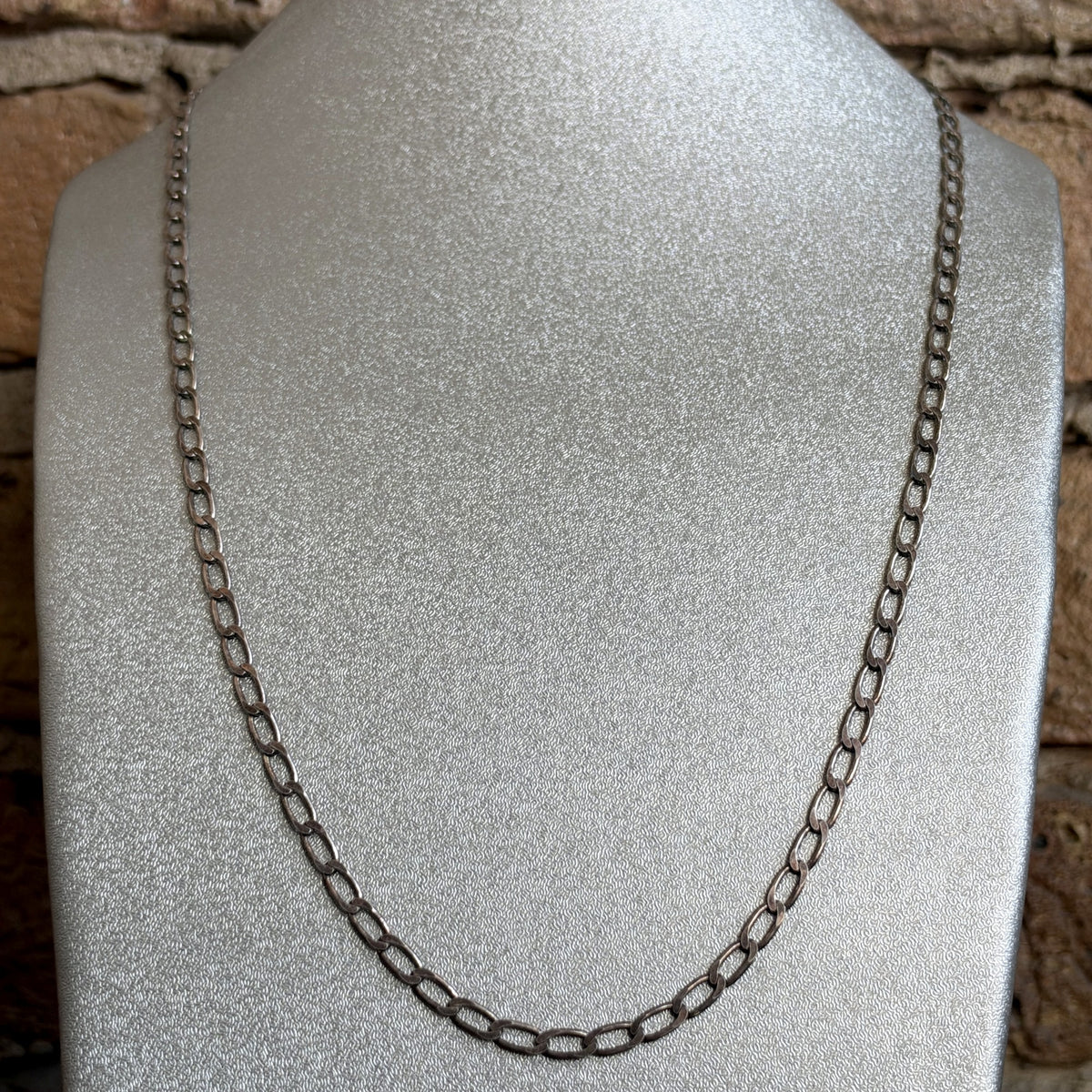 Vintage Sterling Silver Open Curb Chain Necklace – Made in Italy, Tarnished Patina