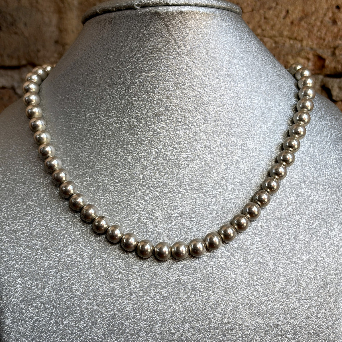Vintage Sterling Silver Bead Necklace – Polished Ball Beads, Adjustable Length
