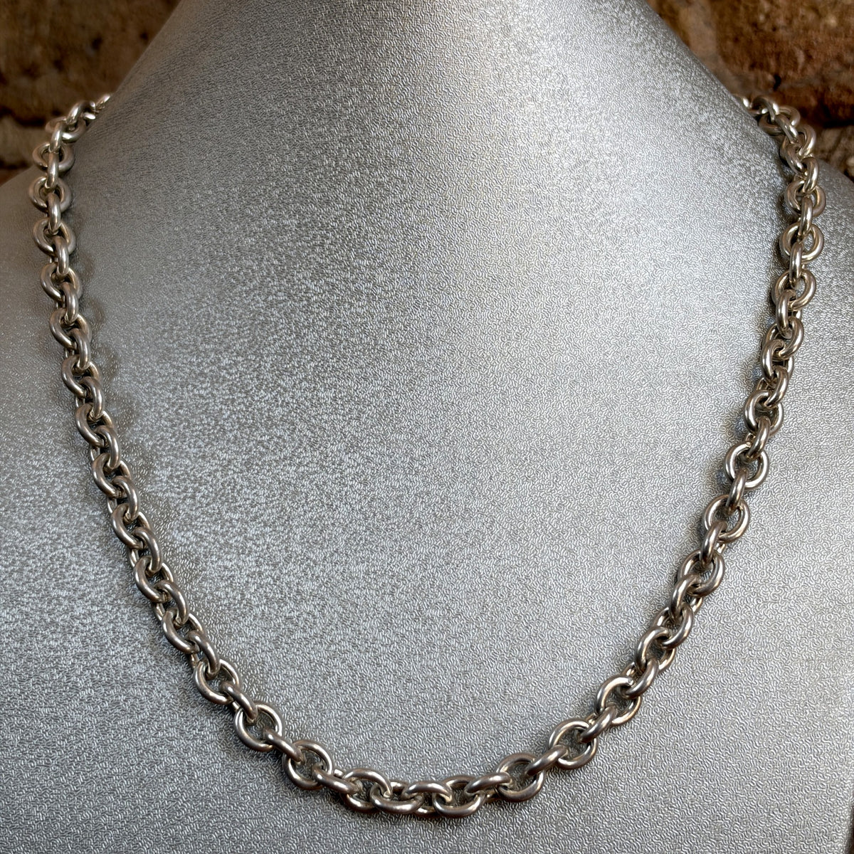 Vintage Sterling Silver Heavy Rolo Chain Necklace – Chunky Links, Toggle Clasp