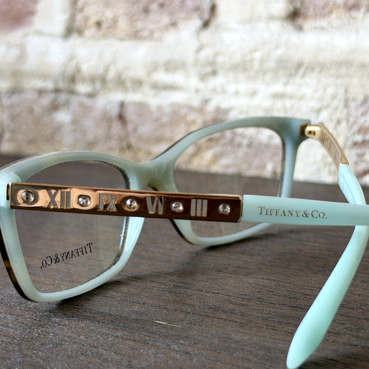 Vintage Tiffany & Co. Eyeglass Frames TF2103-B – Tortoise & Tiffany Blue, Crystal Roman Numeral Temples