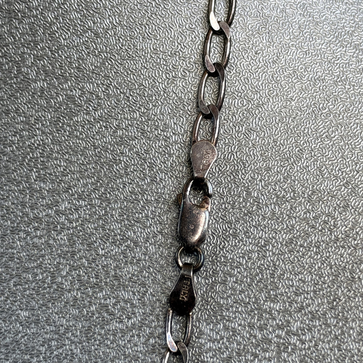 Vintage Sterling Silver Open Curb Chain Necklace – Made in Italy, Tarnished Patina