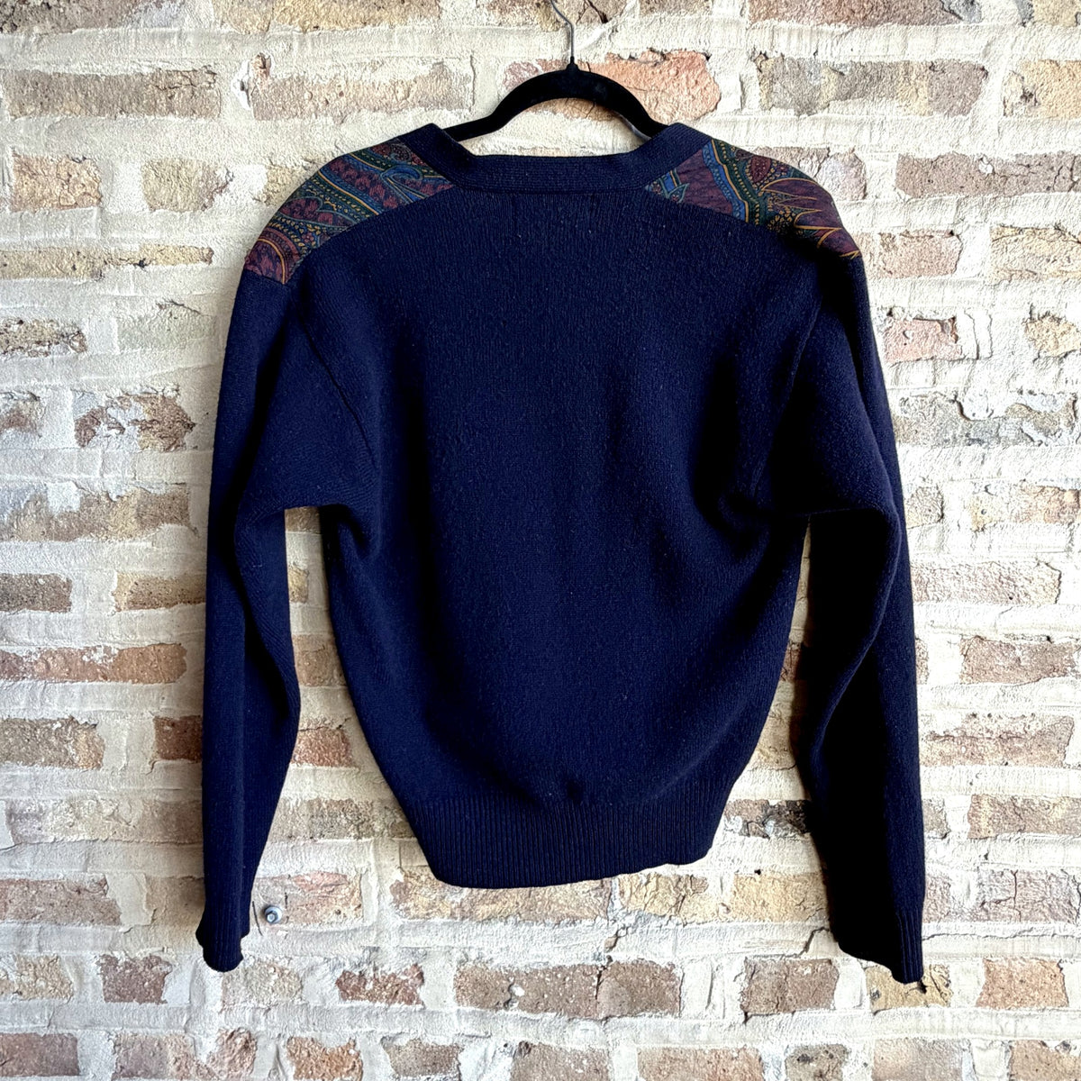 Vintage Ralph Lauren Paisley Front Wool Cardigan – Navy, Size S