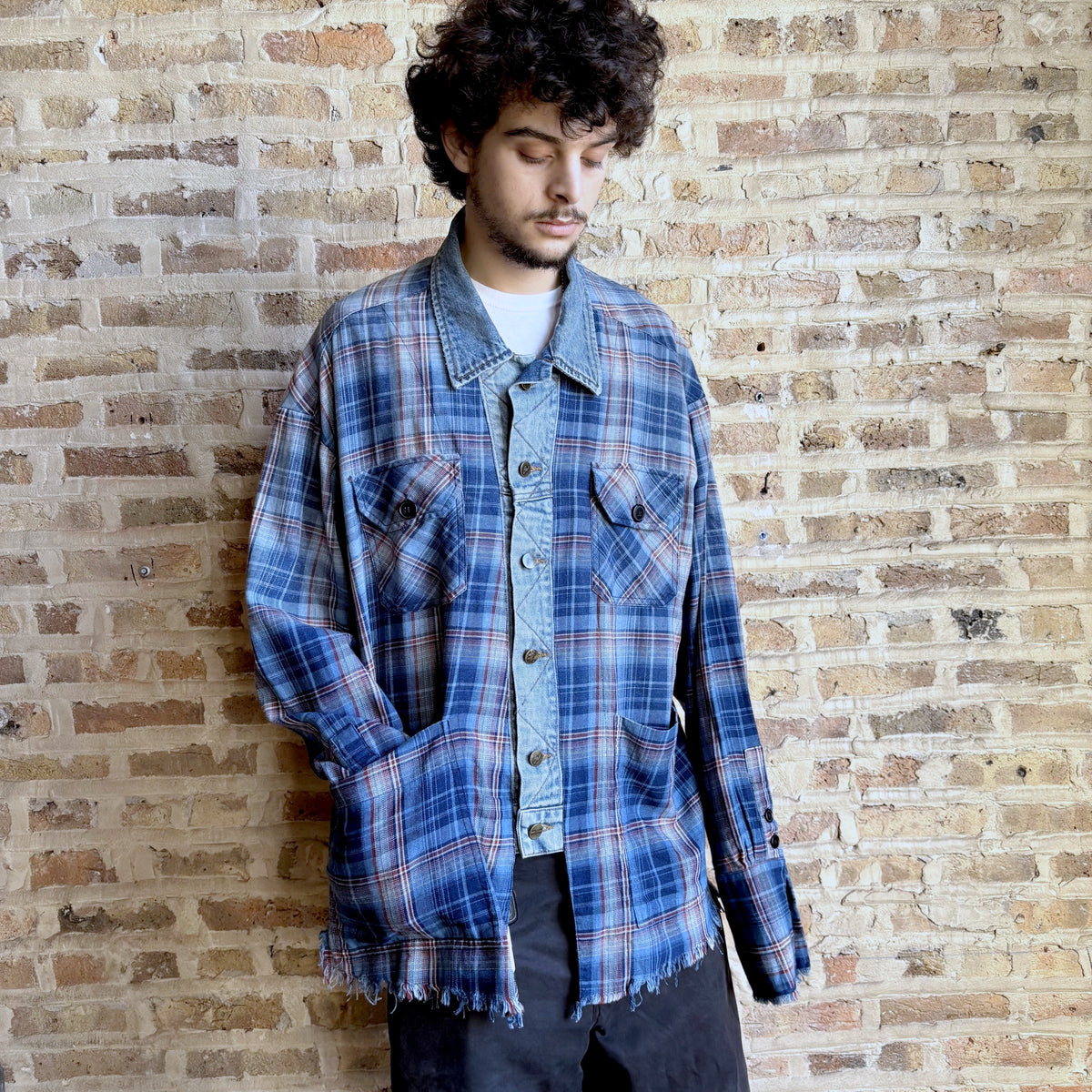 Greg Lauren Plaid & Denim Shirt Jacket