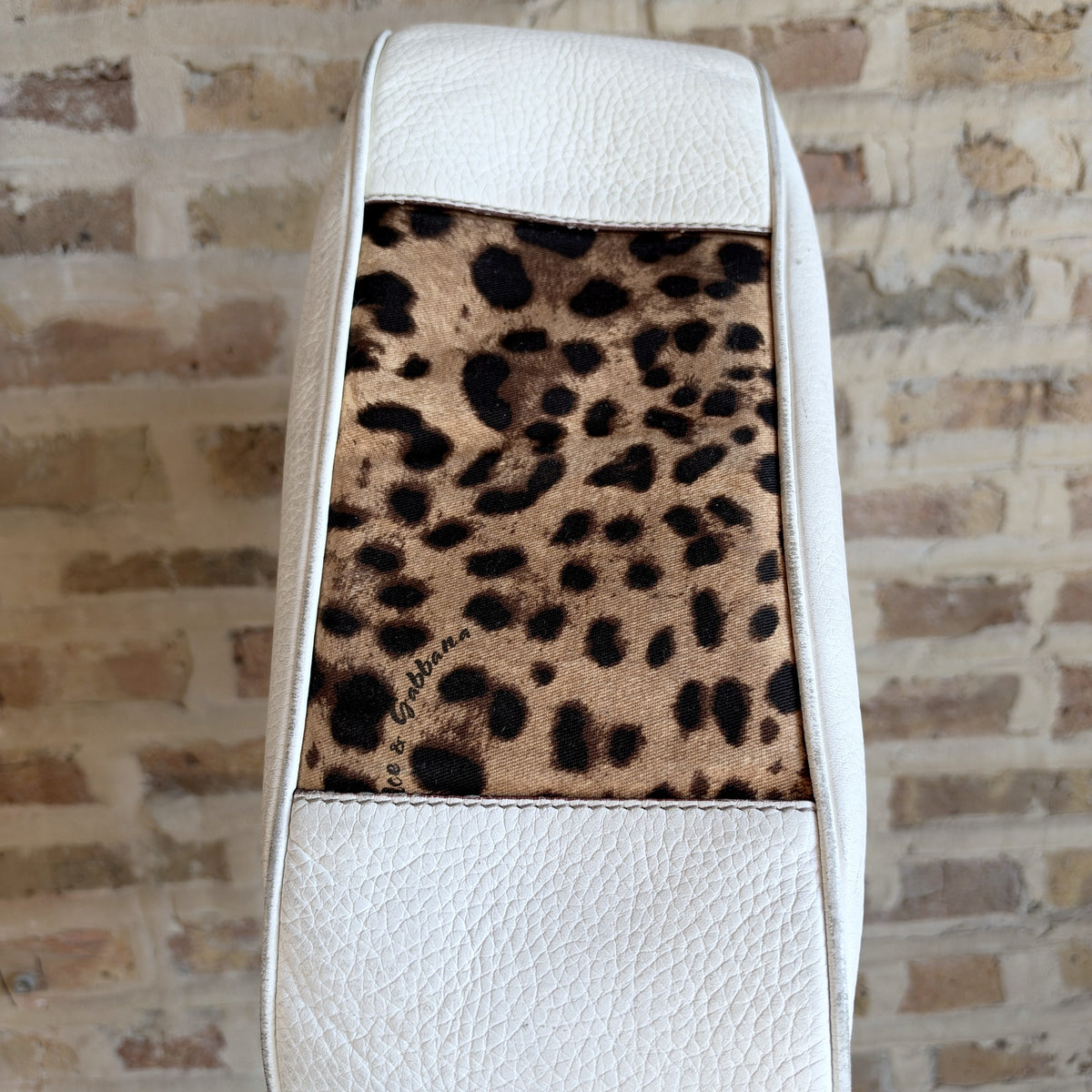Vintage Dolce & Gabbana Leopard Print Hobo Bag – White Pebbled Leather Trim, Silver Ring Hardware