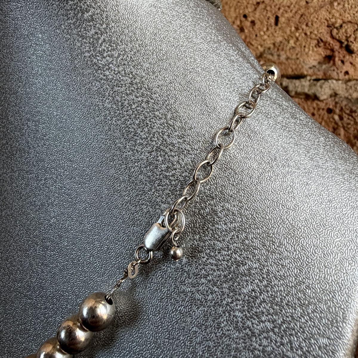 Vintage Sterling Silver Bead Necklace – Polished Ball Beads, Adjustable Length