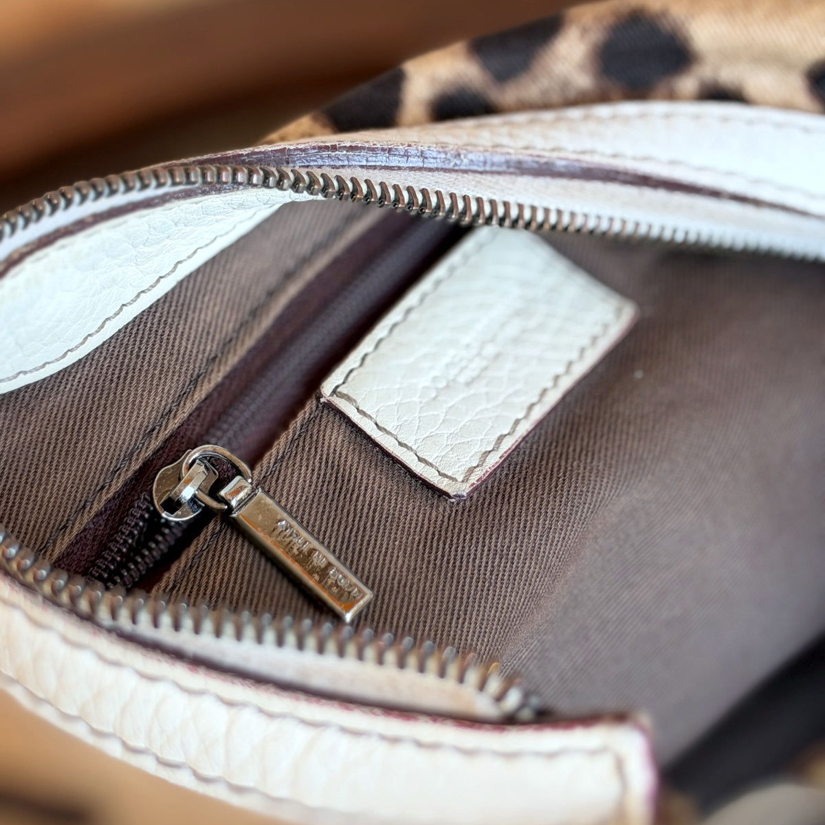Vintage Dolce & Gabbana Leopard Print Hobo Bag – White Pebbled Leather Trim, Silver Ring Hardware