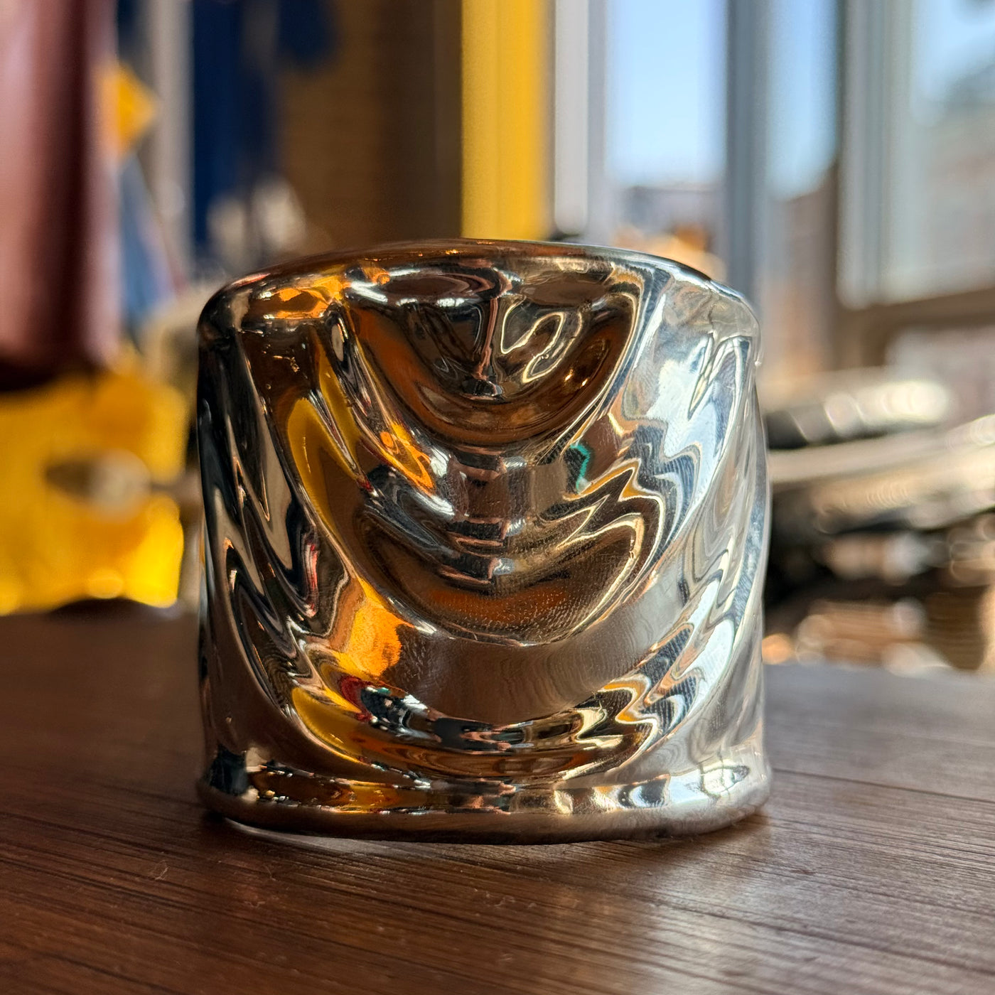 Vintage Mexican Sterling Silver Wide Cuff Bracelet – Sculptural Wave Design, approx. 105 Grams