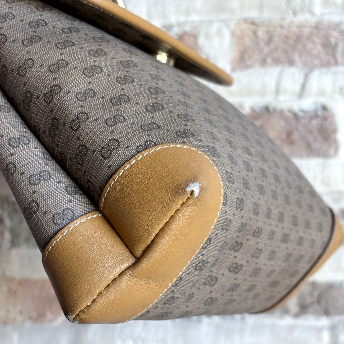 Vintage 1980s Gucci Micro GG Coated Canvas Flap Crossbody Bag – Tan Leather Trim, Interlocking GG Medallion