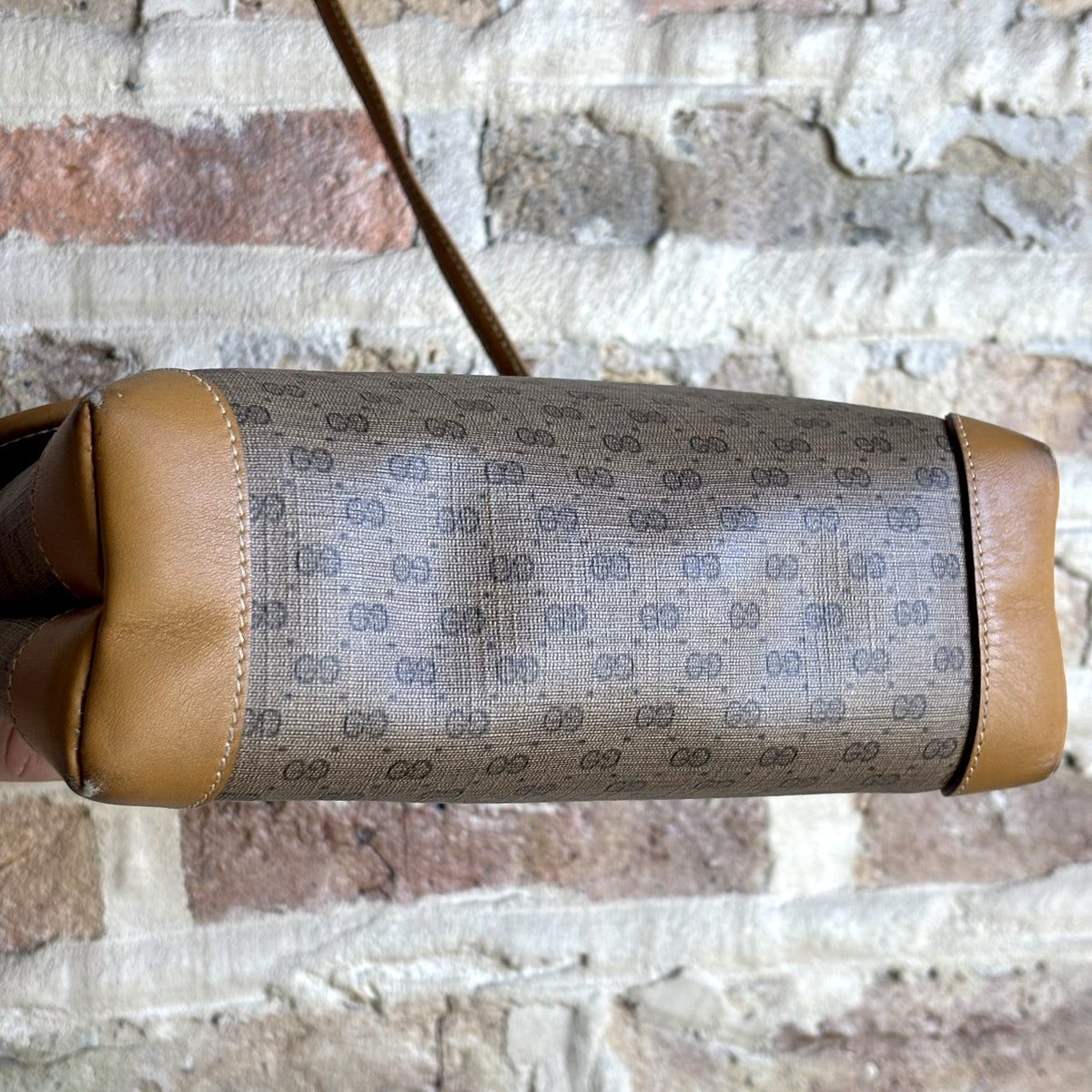 Vintage 1980s Gucci Micro GG Coated Canvas Flap Crossbody Bag – Tan Leather Trim, Interlocking GG Medallion