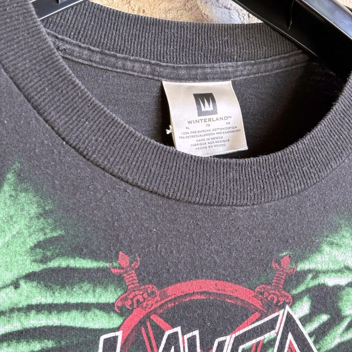 Vintage 1990s Winterland Slayer All-Over Print Band Tee – Green Demon Face, Flaming Pentagram Back