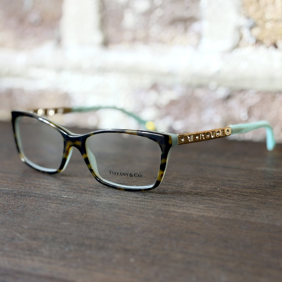 Vintage Tiffany & Co. Eyeglass Frames TF2103-B – Tortoise & Tiffany Blue, Crystal Roman Numeral Temples