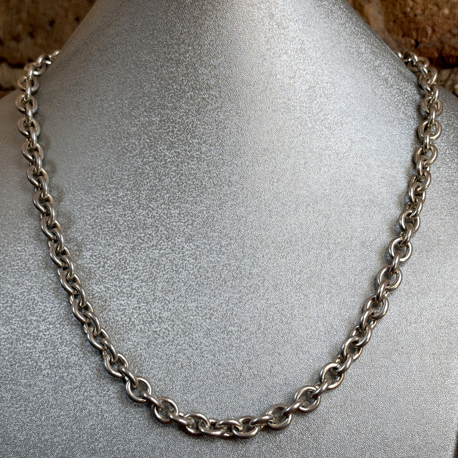 Vintage Sterling Silver Heavy Rolo Chain Necklace – Chunky Links, Toggle Clasp