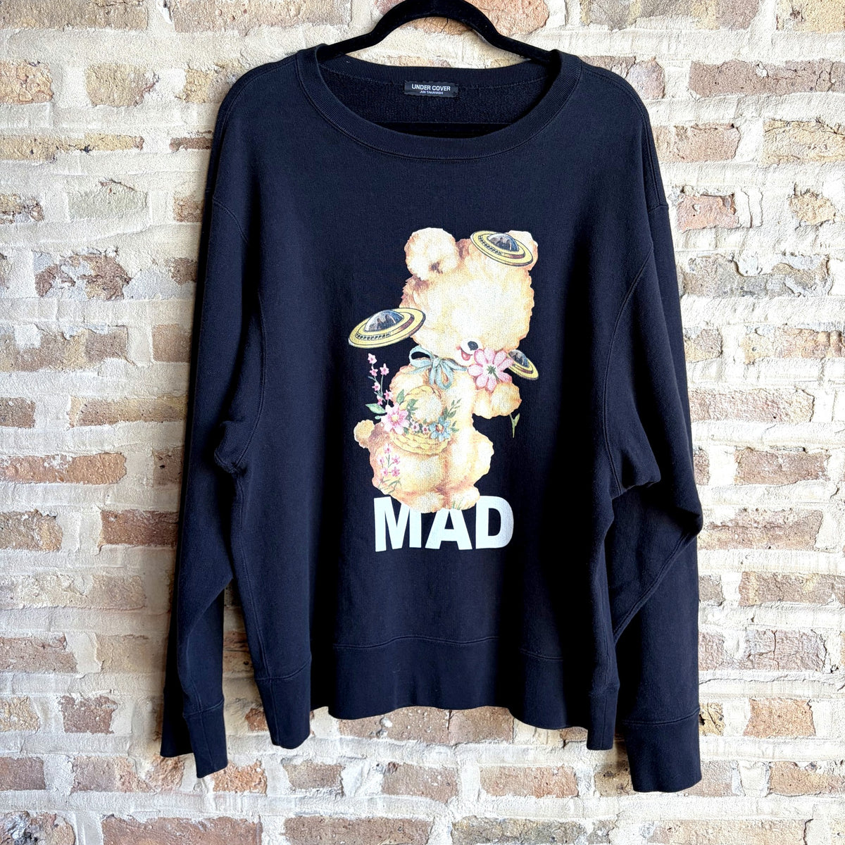 Undercover Jun Takahashi "MAD" Teddy Bear UFO Crewneck Sweatshirt – Black, Made in Japan, Size 2