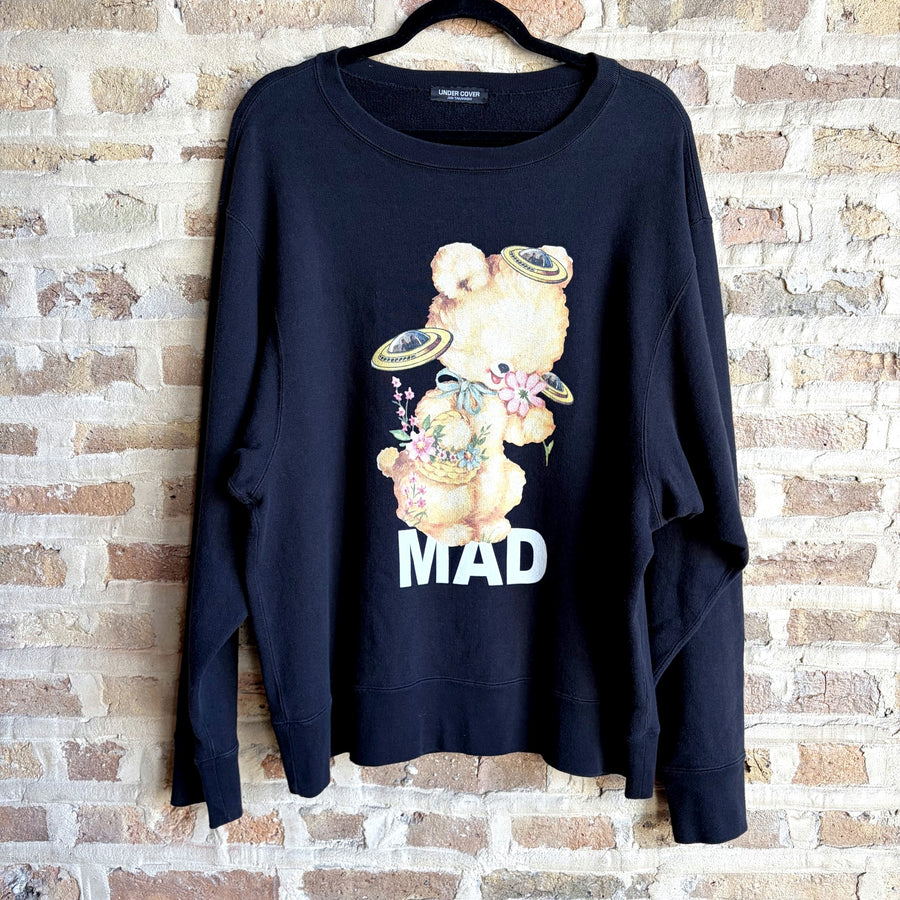 Undercover Jun Takahashi "MAD" Teddy Bear UFO Crewneck Sweatshirt – Black, Made in Japan, Size 2
