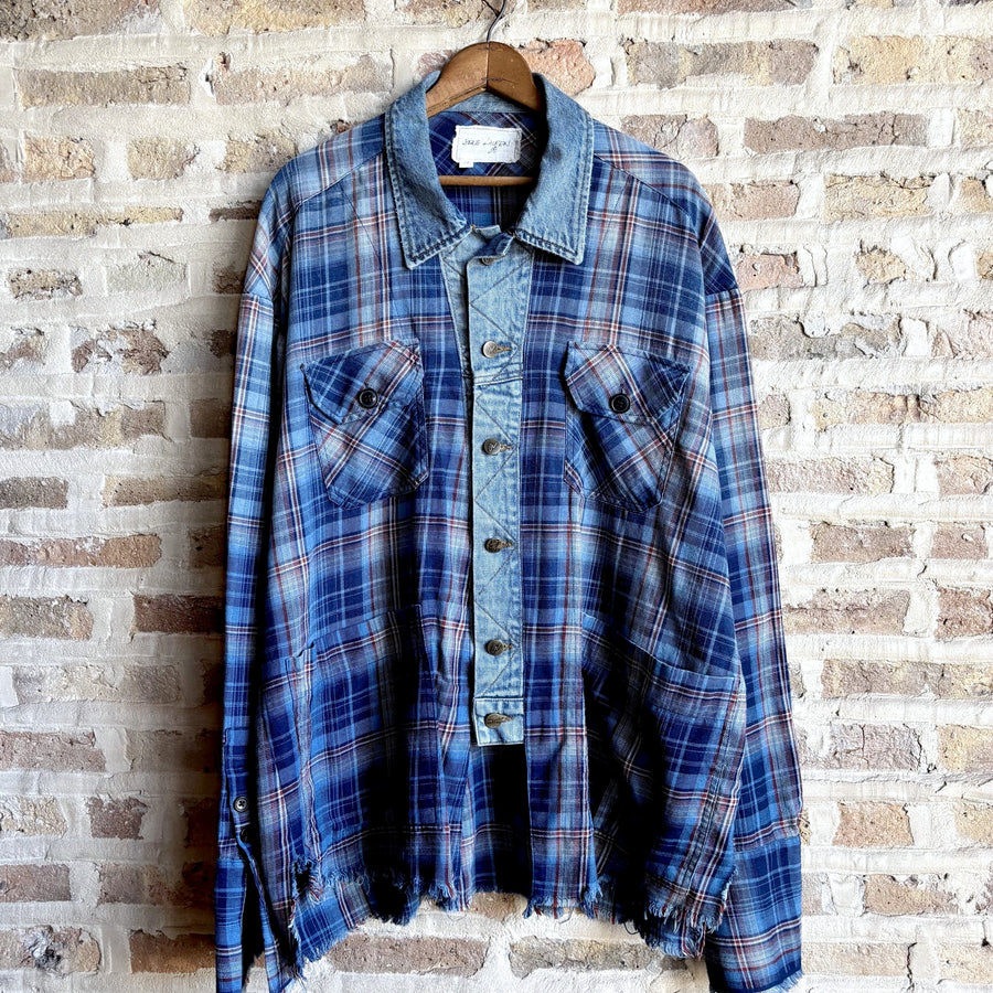 Greg Lauren Plaid & Denim Shirt Jacket