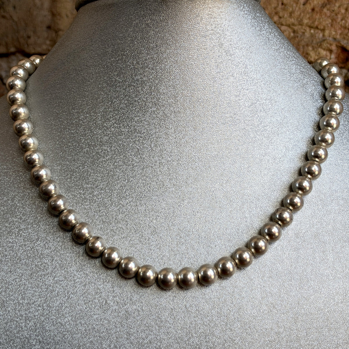 Vintage Sterling Silver Bead Necklace – Polished Ball Beads, Adjustable Length
