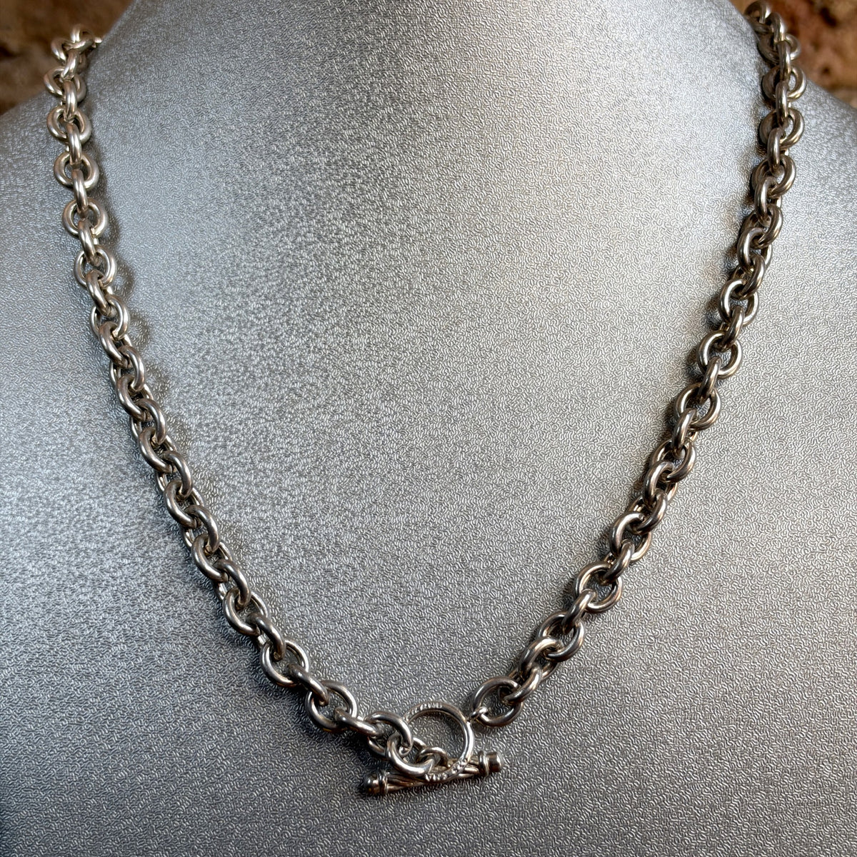 Vintage Sterling Silver Heavy Rolo Chain Necklace – Chunky Links, Toggle Clasp