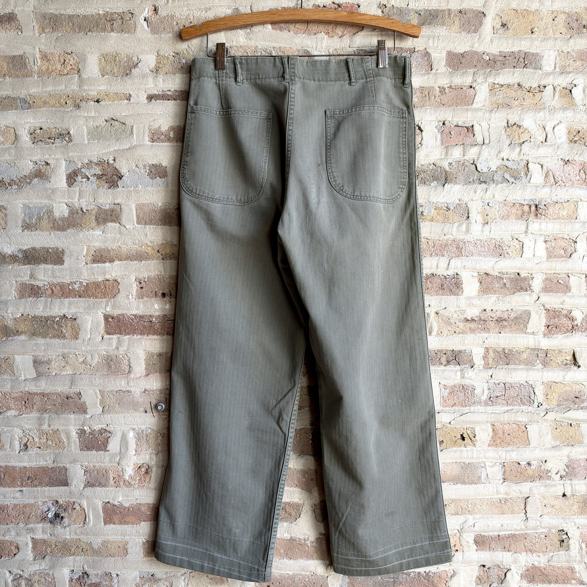 Vintage Military Herringbone Twill (HBT) Utility Pants – OD Green, Button Fly, W33