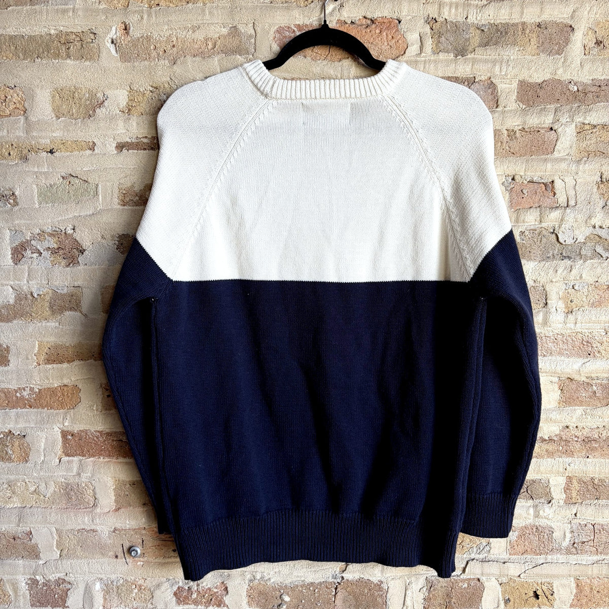 Neighborhood Color Block Raglan Knit Sweater – Cream & Navy, Size M