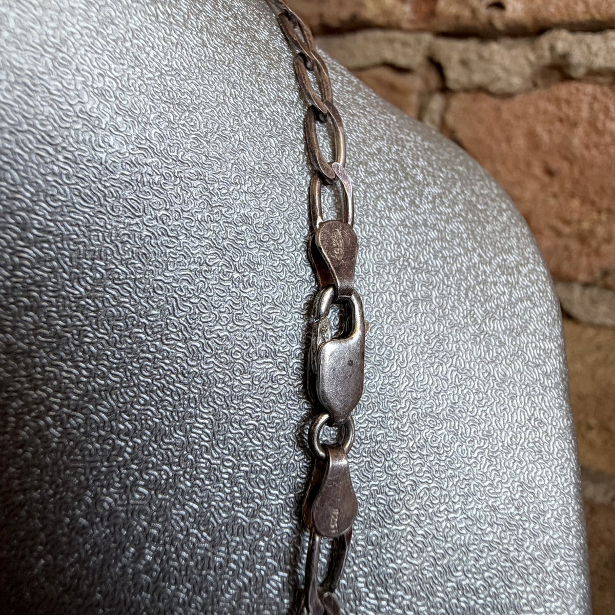 Vintage Sterling Silver Open Curb Chain Necklace – Made in Italy, Tarnished Patina