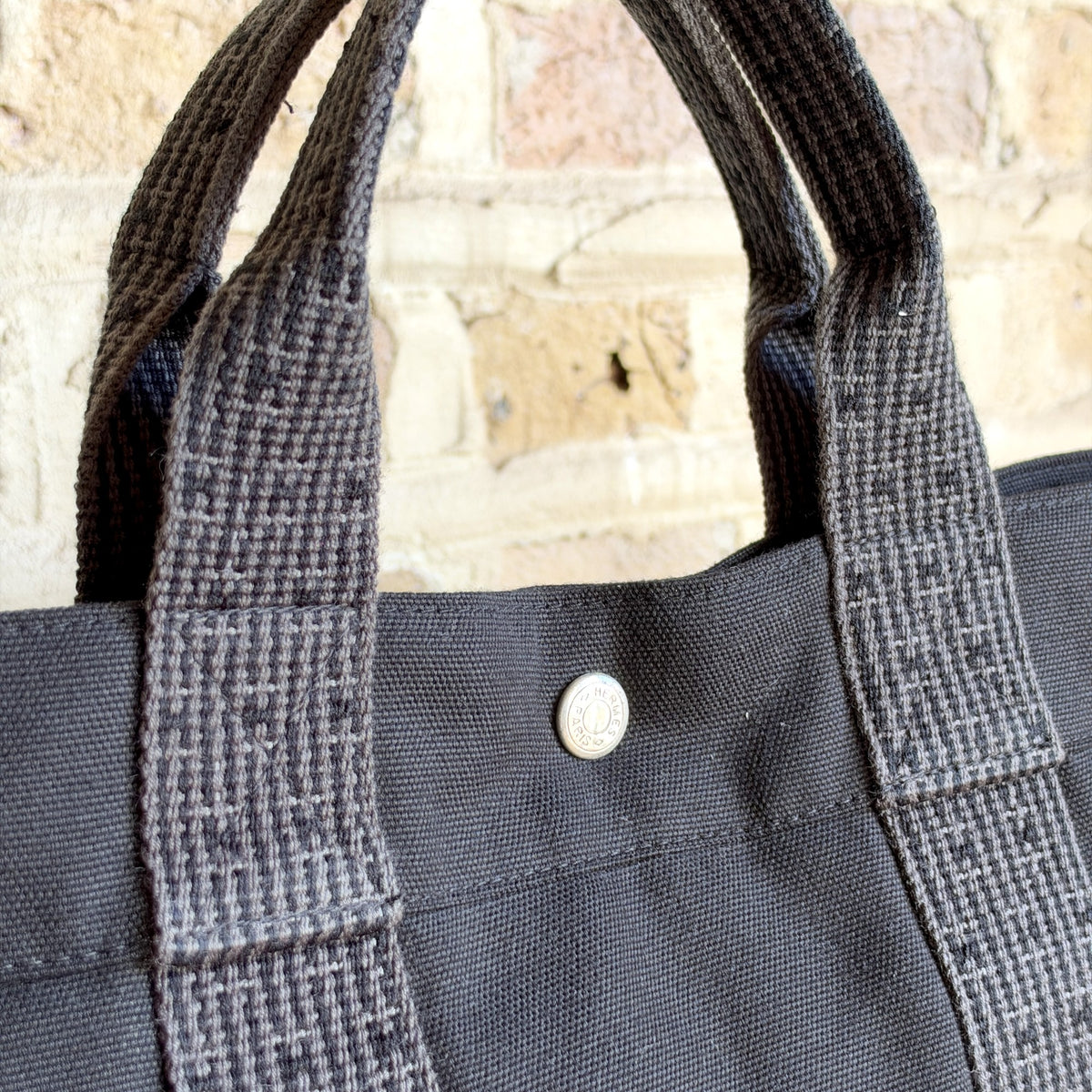 Vintage Hermès Herline Canvas Tote – Black & Grey, H Jacquard Handles