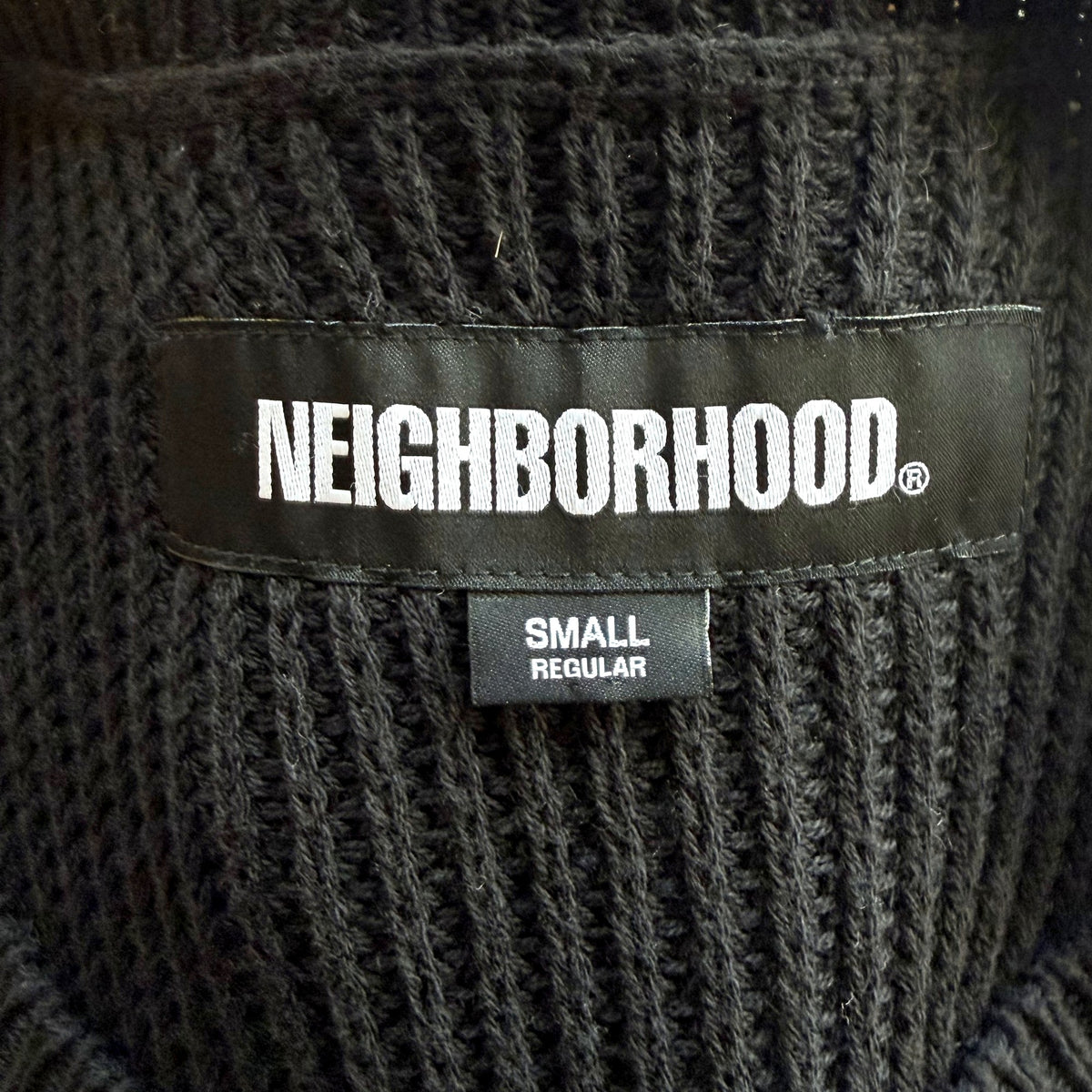 Neighborhood Distressed Patchwork Cable Knit Sweater – Black & Grey, Size S