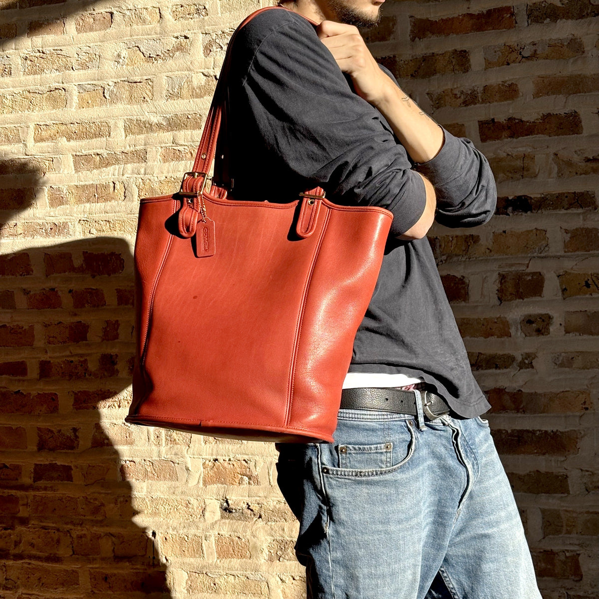 Vintage 1980s Coach Red Leather Shoulder Tote