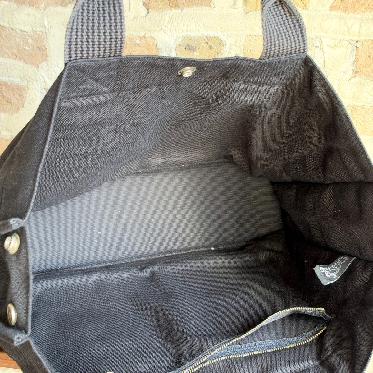 Vintage Hermès Herline Canvas Tote – Black & Grey, H Jacquard Handles