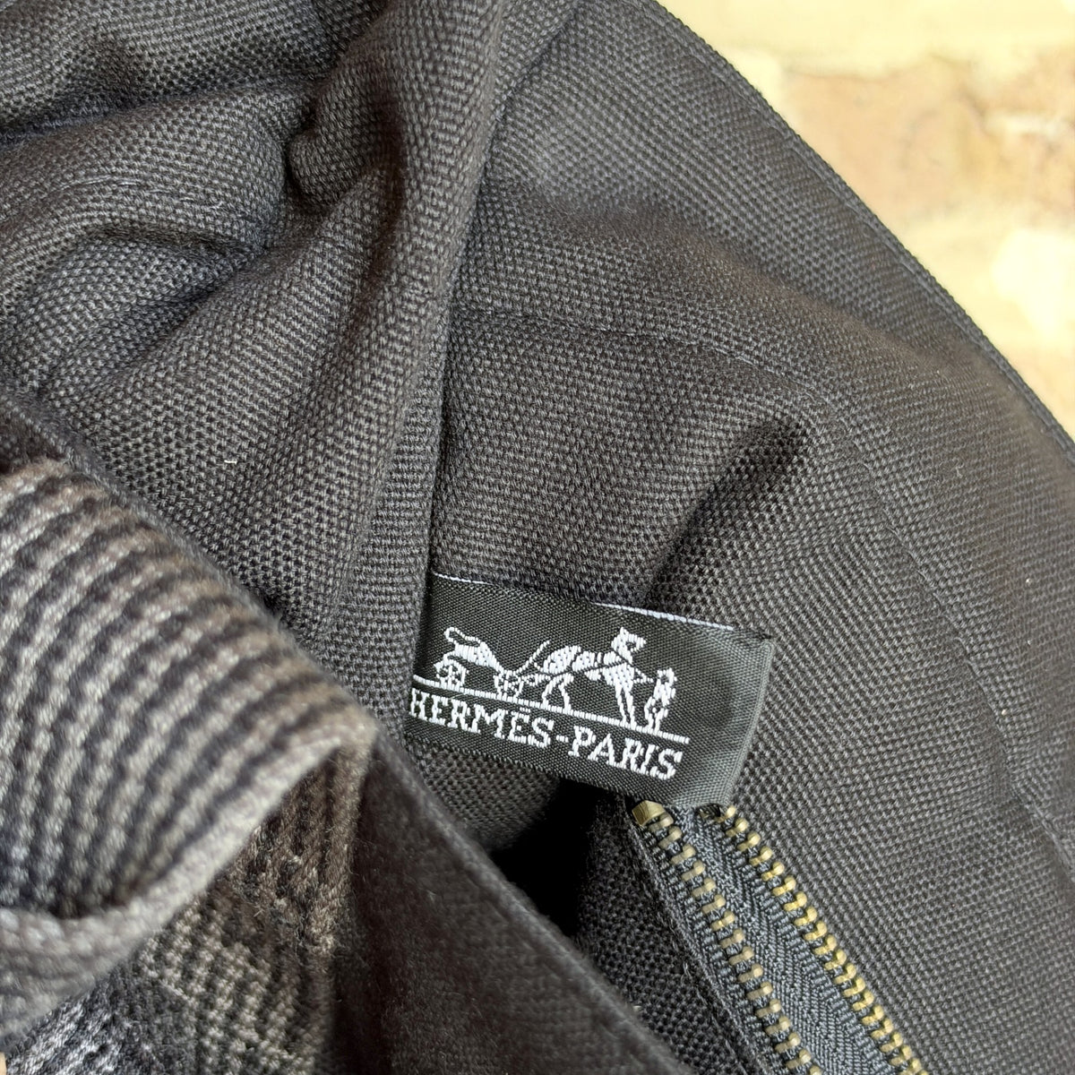 Vintage Hermès Herline Canvas Tote – Black & Grey, H Jacquard Handles