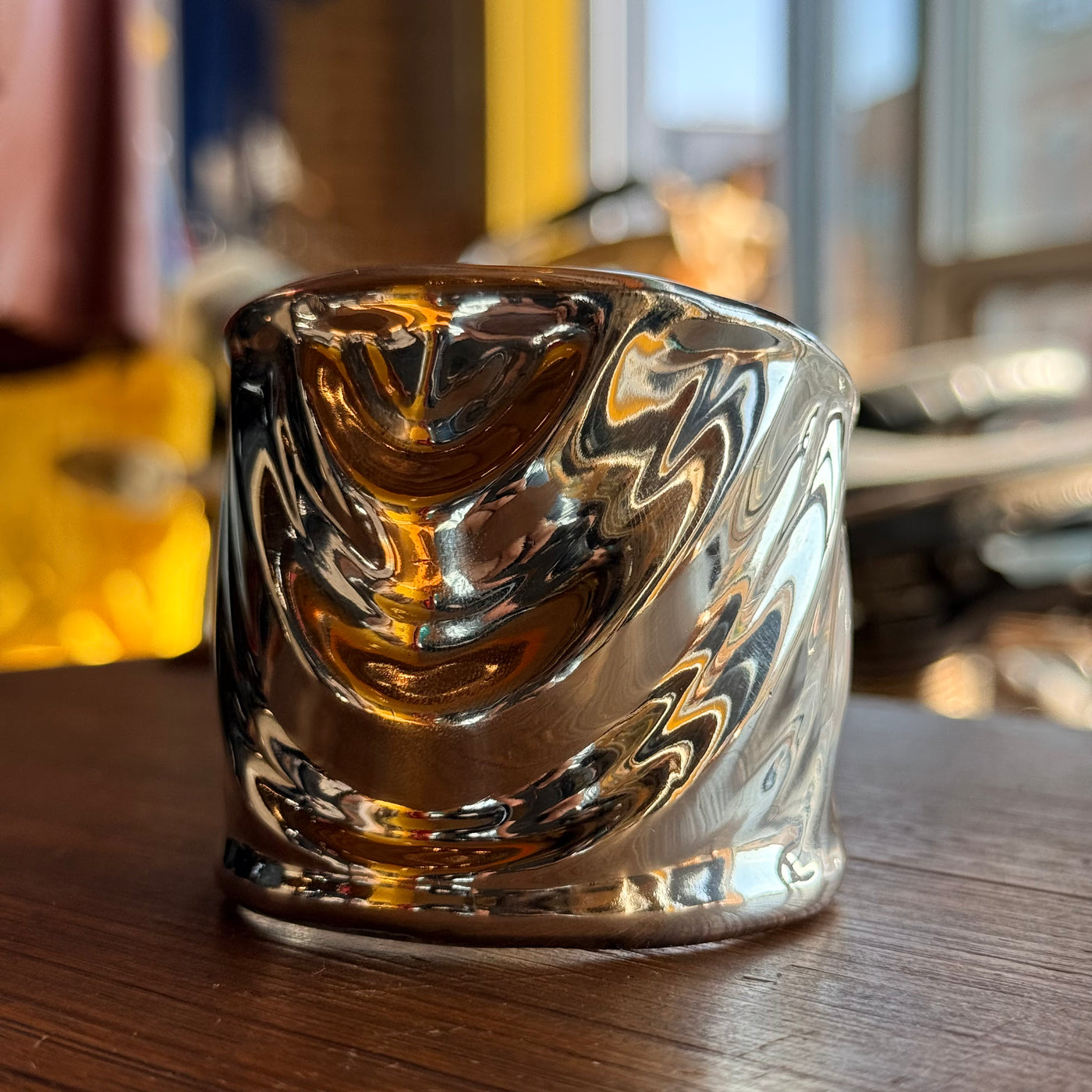 Vintage Mexican Sterling Silver Wide Cuff Bracelet – Sculptural Wave Design, approx. 105 Grams