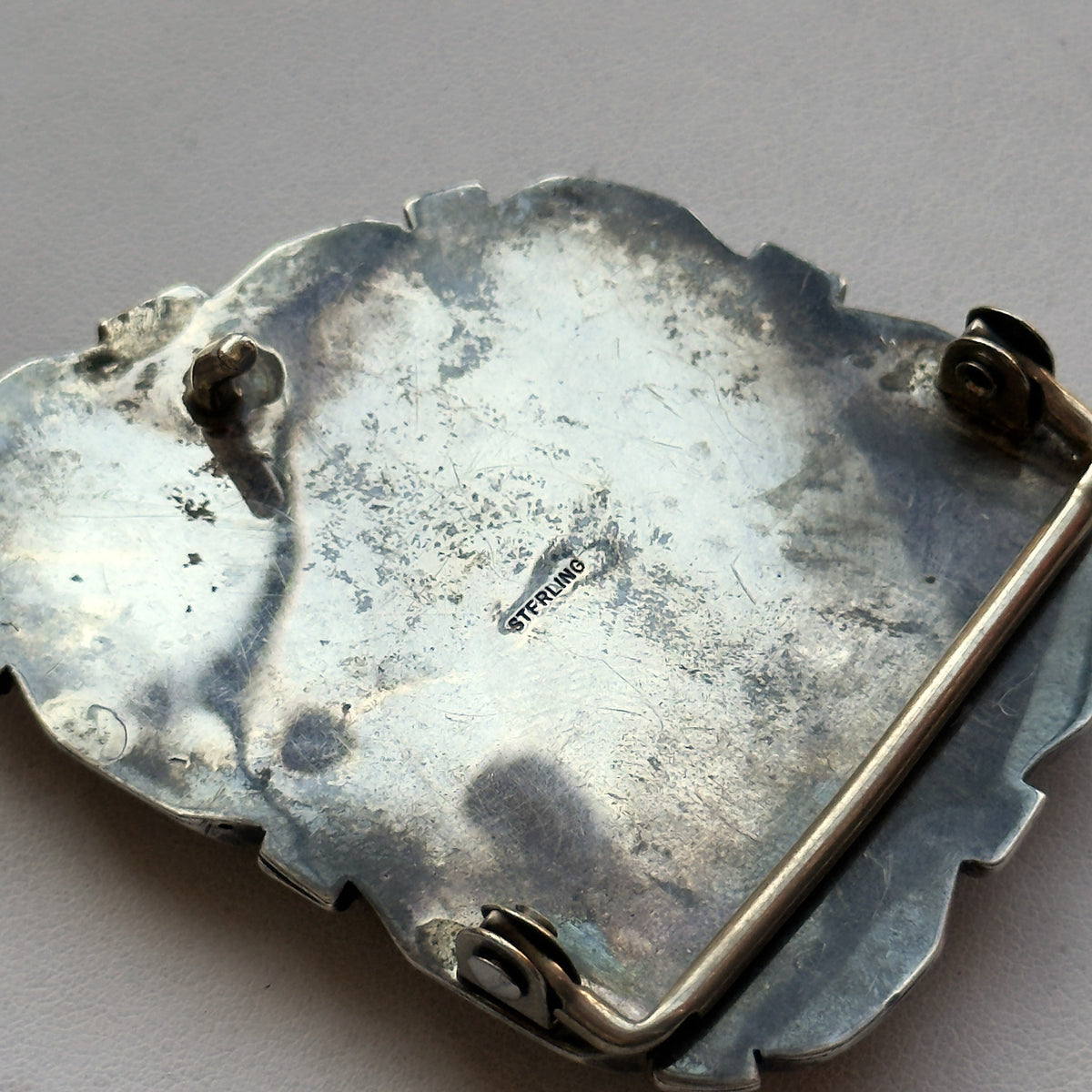 Vintage Sterling Silver Turquoise Belt Buckle – Large Statement Stone
