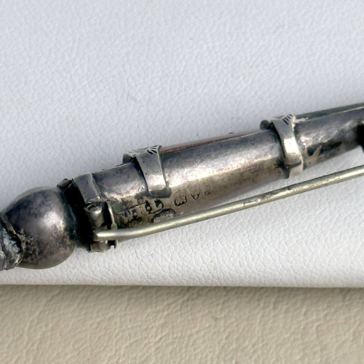 Vintage Scottish Hallmarked Silver Dirk Kilt Pin Brooch – Thistle Top & Inlaid Stones