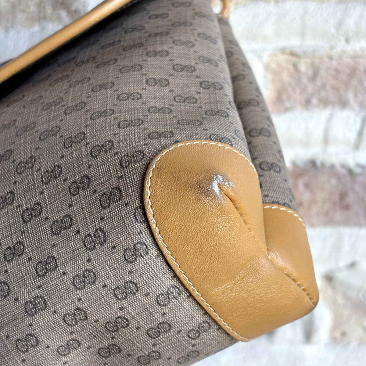 Vintage 1980s Gucci Micro GG Coated Canvas Flap Crossbody Bag – Tan Leather Trim, Interlocking GG Medallion