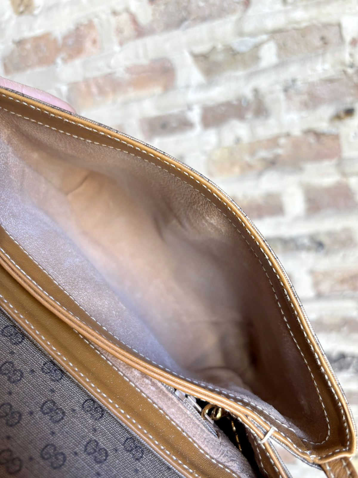 Vintage 1980s Gucci Micro GG Coated Canvas Flap Crossbody Bag – Tan Leather Trim, Interlocking GG Medallion