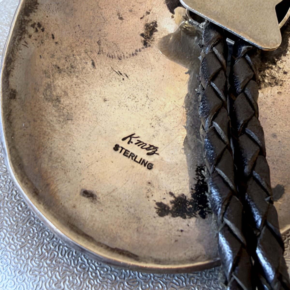 Vintage Ken Martinez Sterling Silver Turquoise Bolo Tie – Steer Skull, Gold-Tone Feather & Leaf Overlays