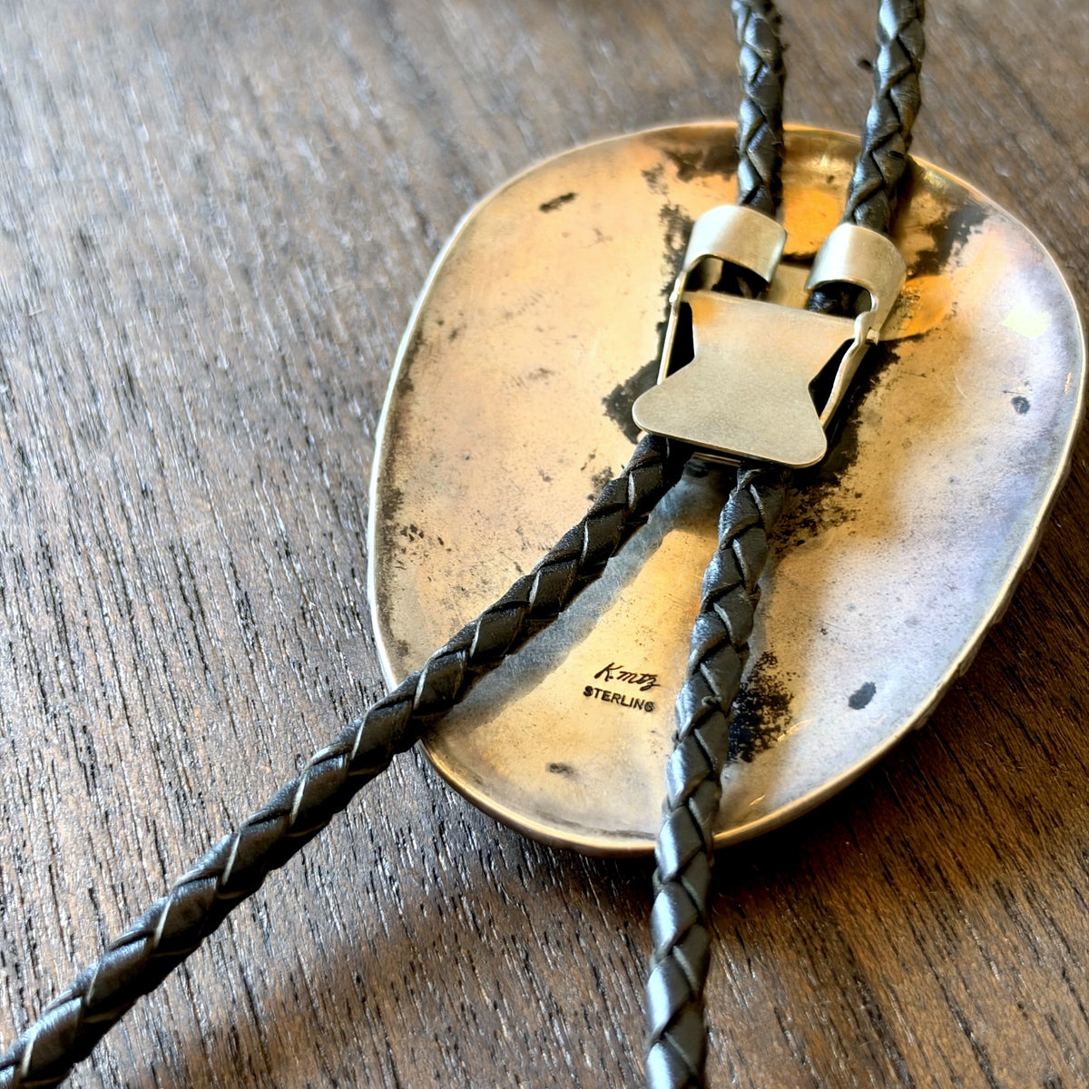 Vintage Ken Martinez Sterling Silver Turquoise Bolo Tie – Steer Skull, Gold-Tone Feather & Leaf Overlays
